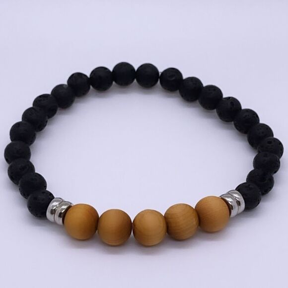 NWT Wool + Pepper Co. Mens Lava & Wood Bracelet - Picture 3 of 7